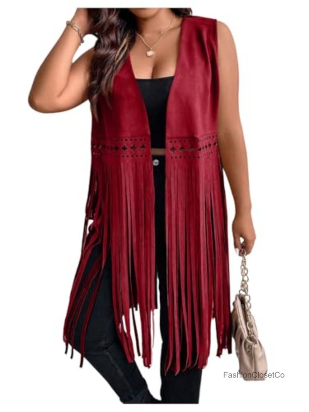 Women's Plus Size Fringe Vest 70s Hippie Sleeveless Cowgirl Jacket